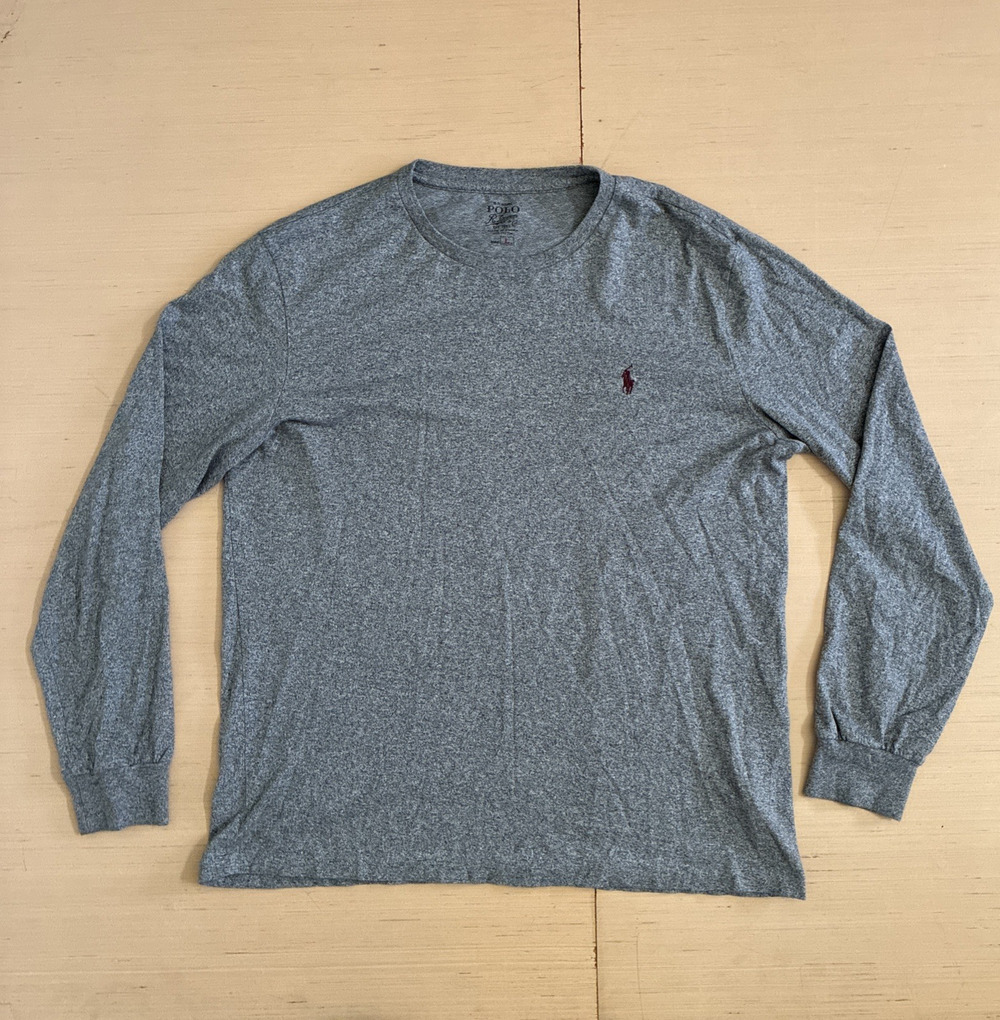 Polo Ralph Lauren Men's Size L Long Sleeve Maroon Pony Crew Neck Gray T-Shirt